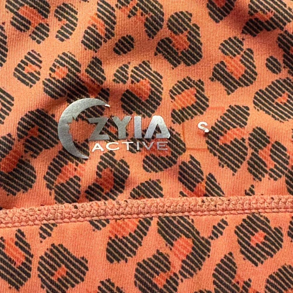 ZYIA Active Bomber Leopard Print Sports Bra Racerback Coral Orange Women's Small